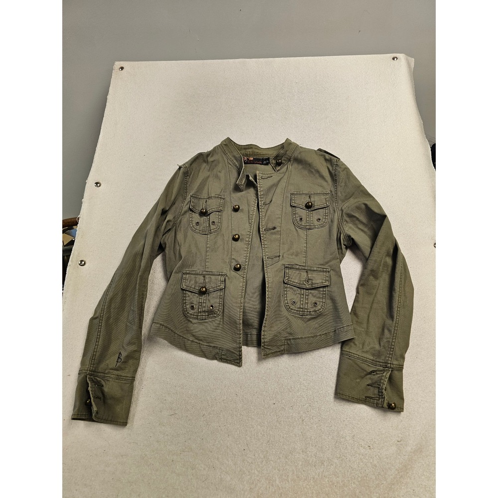 B by Burton‎ Womens Olive Green Military Utility Jacket Cropped Button Front M